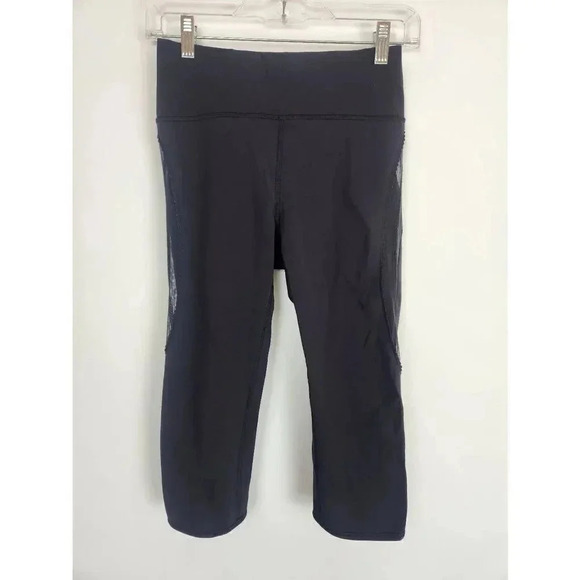 Lululemon Cropped Tights Black Mesh Sides Size 6 - Picture 1 of 8